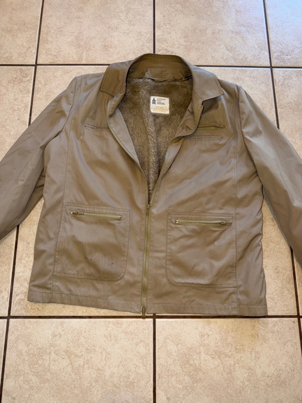 London Fog tan Military-Inspired Zip Front Jacket removable shearling lining